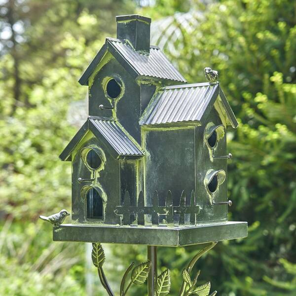 BIRDHOUSE:LG  4-COMPARTMENT RED & BLACK ROOF BARN BIRD HOUSE FREE SHIPPING 
