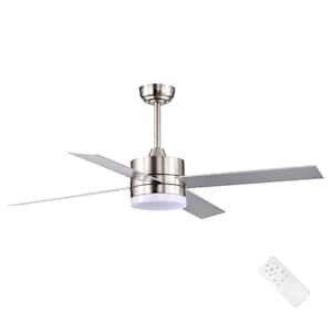 52 in. Integrated LED Indoor Brushed Nickel 4-Blade Reversible Ceiling Fan with Light Kit and Remote Control