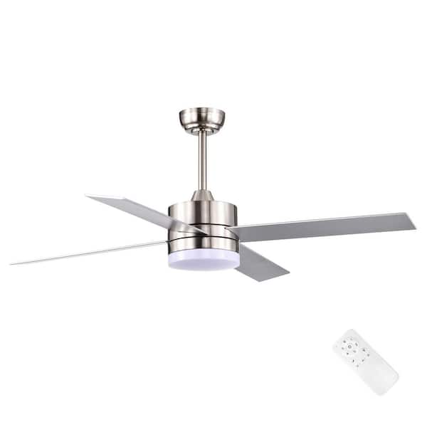 Edvivi 52 in. Integrated LED Indoor Brushed Nickel 4-Blade Reversible Ceiling Fan with Light Kit and Remote Control
