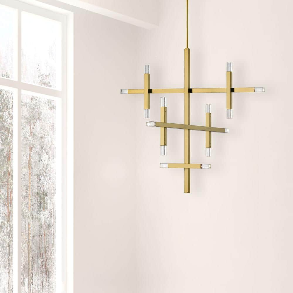 Modern Black Brass 35.5" Sputnik LED Chandelier with Ambient Lighting