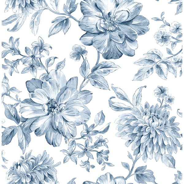 Secret Garden Blue Detailed Botantical Toile Design on Non-Woven Paper  Non-Pasted Wallpaper Roll (Covers 57.75 sq. ft.) G78508 - The Home Depot