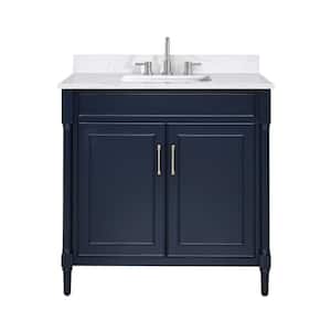 Bristol 37 in. W. x 22 in. D x 35 in. H Single sink Bath Vanity Combo in Navy Blue finish with Cala White Engineered Top