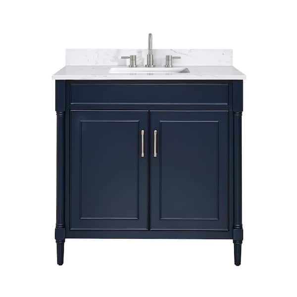 Bristol 37 in. Single Sink Navy Blue Bath Vanity with Cala White Engineered Stone Top