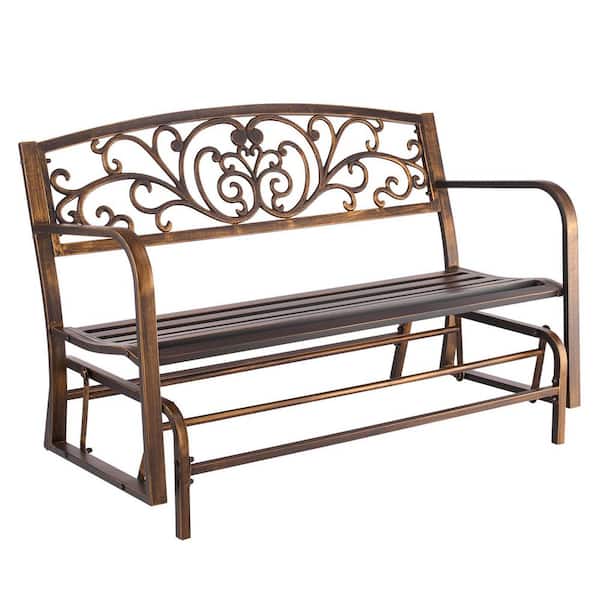 Outdoor Bench, 27.2 in. W 2-3-Person Antique Bronze Metal Frame, Weatherproof Outside Glider Bench for Patio