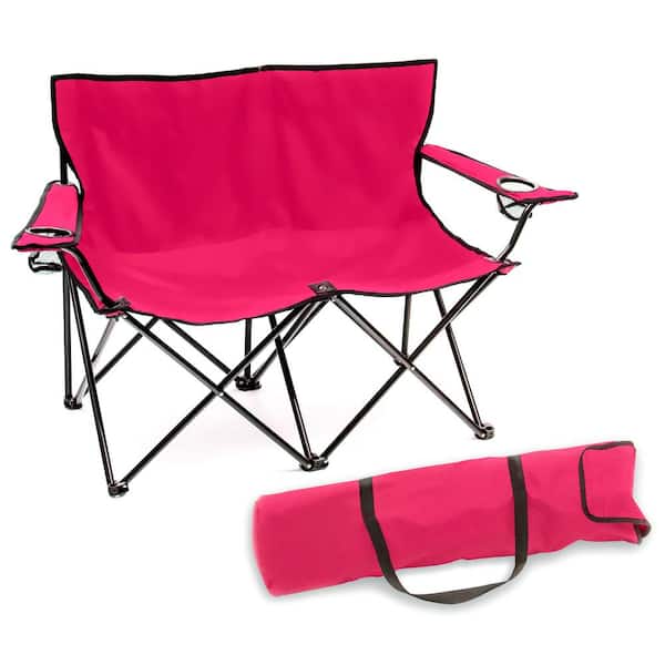 Trademark Innovations Loveseat Style Double Camp Chair with Steel Frame (Pink)