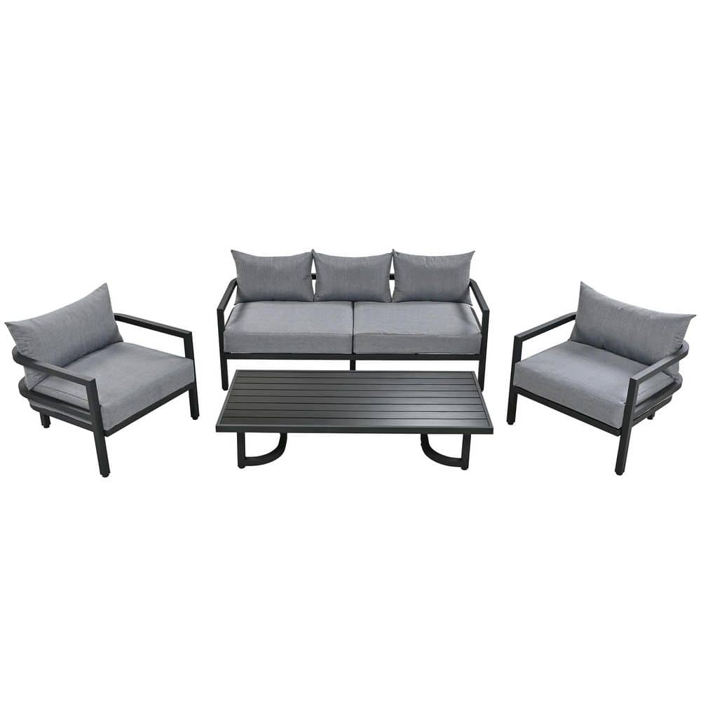 4-Piece Metal Outdoor Sectional Set, Waterproof Anti-Rust Patio Seating Set with Gray Cushions and Coffee Table price history on PriceWatchPro