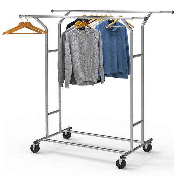 Unbranded Chrome Metal Garment Clothes Rack Double Rods 42.75 in. W x 61.3 in. H