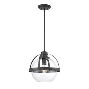 Pendleton 14 in. W x 14 in. H 1-Light Matte Black Pendant Light with Clear Glass Shade