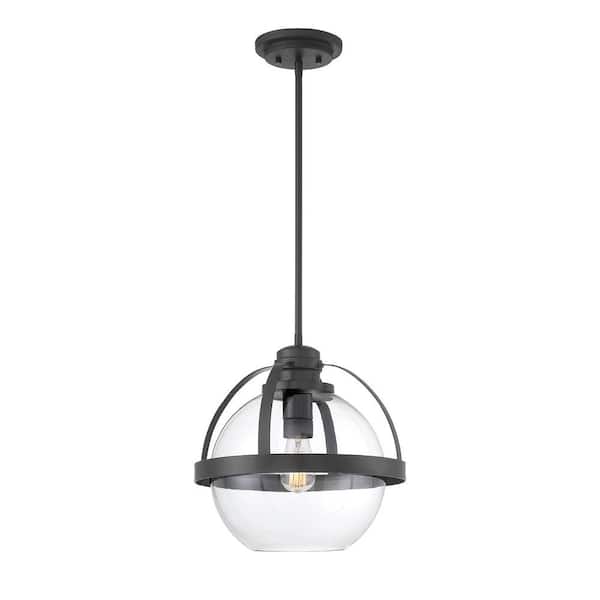 Savoy House Pendleton 14 in. W x 14 in. H 1-Light Matte Black Pendant Light with Clear Glass Shade