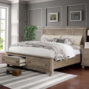 Kapriella Gray Wood Frame Queen Platform Bed with 2-Foot Drawers