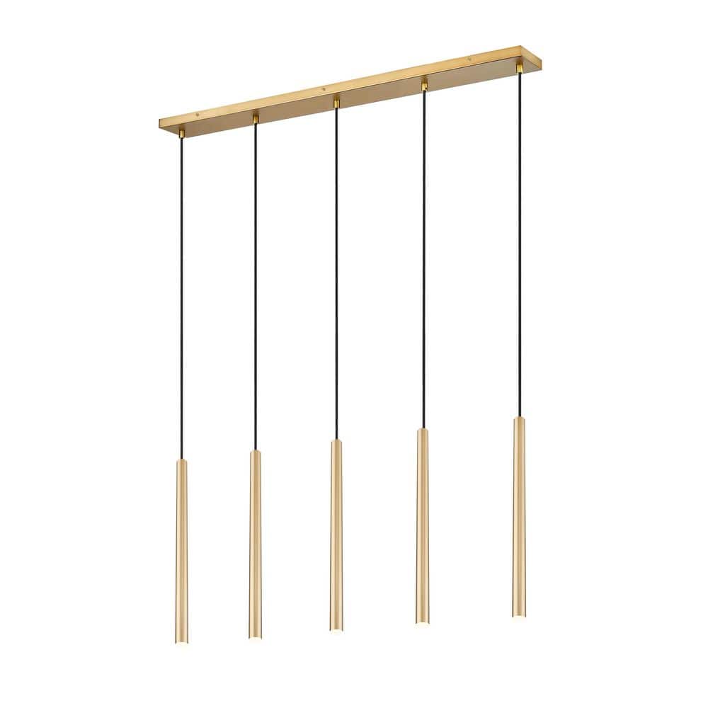 Forest 42 inch Modern Gold 5 Light Integrated LED Linear Chandelier