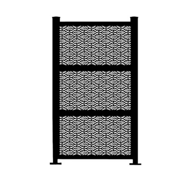 Ejoy 76 in. x 52 in. New Style Metal Art Laser Cut Metal Black Privacy Fence Screen, RoyalNet 2-Pole with 3-Panel Set