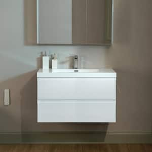 NJ 35.4 in. W x 19.6 in. D x 22.5 in. H Single Sink Floating Bath LED Vanity in White with White Resin Top