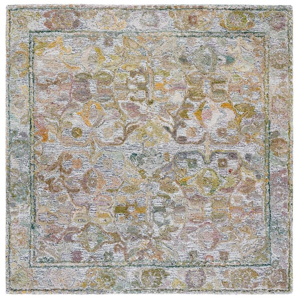 Marquee 6 ft. x 6 ft. Green/Brown Distressed Medallion Square Area Rug