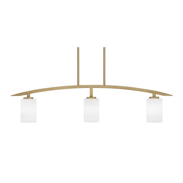 Unbranded Siena 3-Light, Brass, Linear Chandelier, Any room with White Muslin Glass Shades