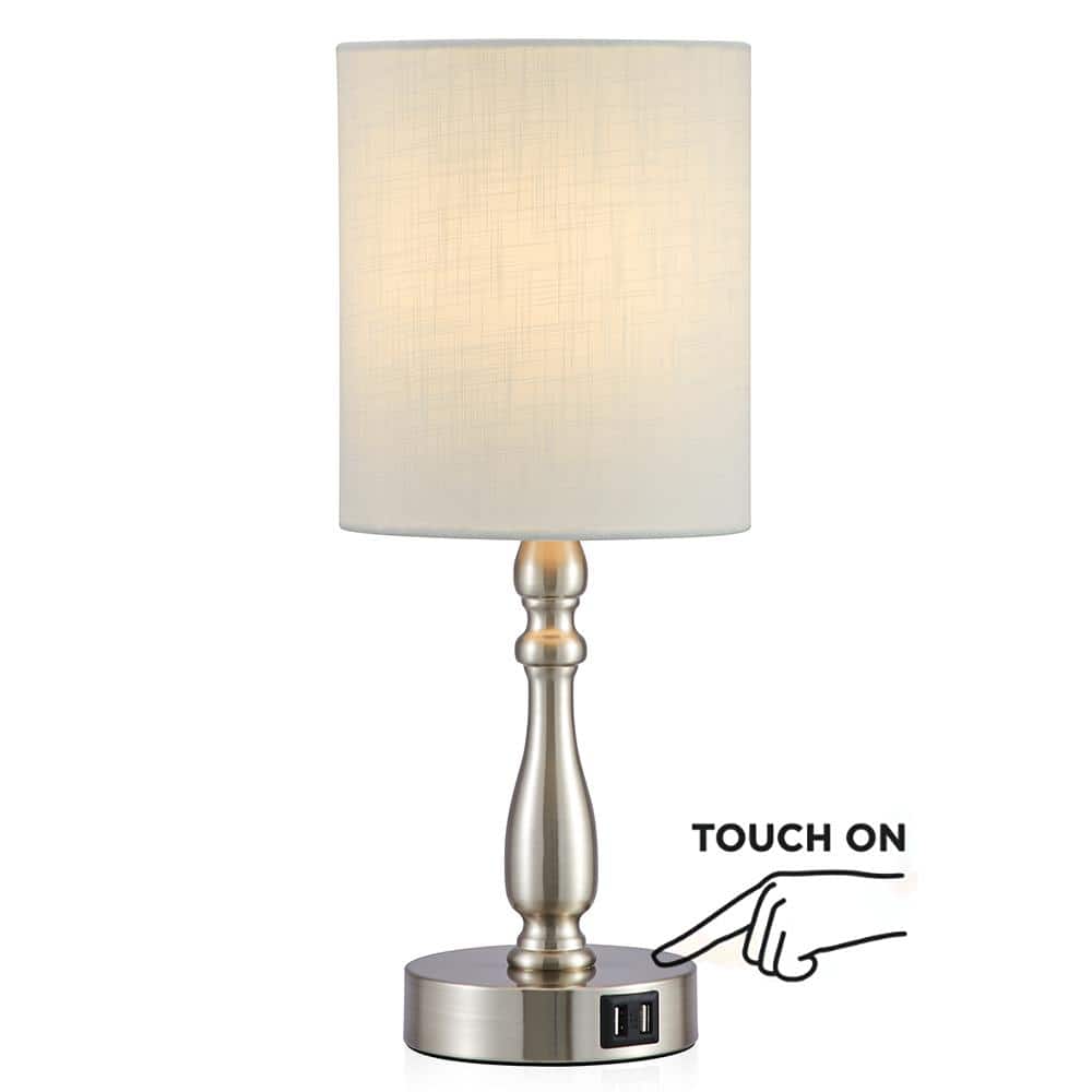 Lang Vernietigen gek TRUE FINE 16.5 in. Brushed Steel Touch Control 3-Way Table Lamp with 2 USB  Ports, 4-Watt LED Bulb Included 20080T-BN - The Home Depot