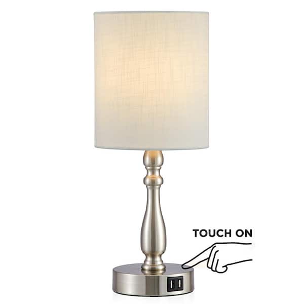 Goodwill Tegenstander Lezen TRUE FINE 16.5 in. Brushed Steel Touch Control 3-Way Table Lamp with 2 USB  Ports, 4-Watt LED Bulb Included 20080T-BN - The Home Depot