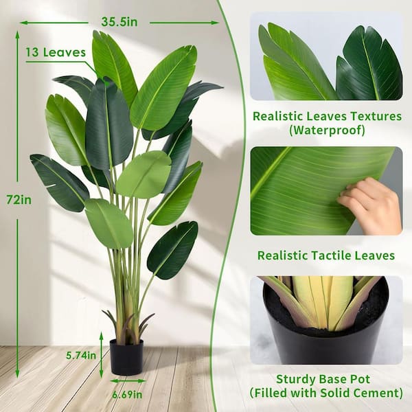 6 ft. Artificial Bird of Paradise Plant with 13-Trunks in Pot for Home Indoor/Outdoor Office Modern Housewarming Gift