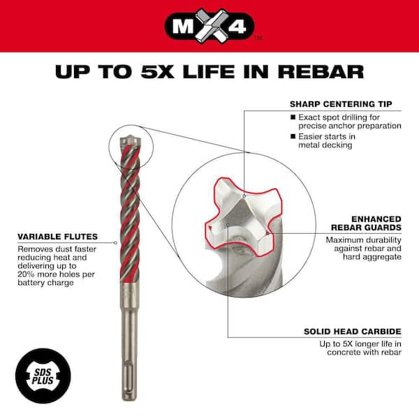 7/8 in. x 10 in. 4-Cutter SDS-PLUS Carbide Drill Bit