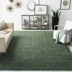 August Shag Green 10 ft. x 14 ft. Solid Color Shag Area Rug