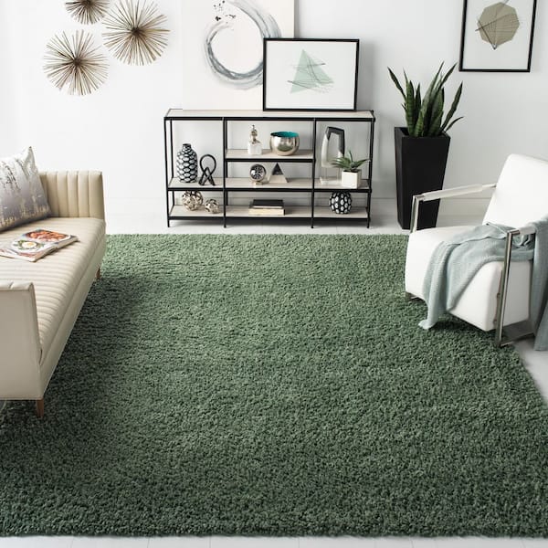August Shag Green 7 ft. x 7 ft. Solid Square Area Rug