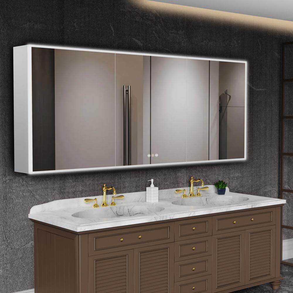 tunuo 60.1 in. W x 36 in. H Large Rectangular Silver LED Defogged 