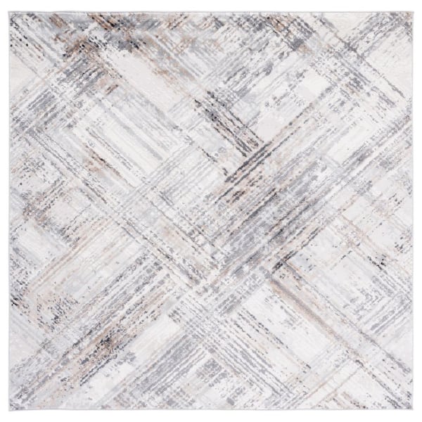 Shivan 7 ft. x 7 ft. Ivory/Gray Distressed Crosstitch Square Area Rug