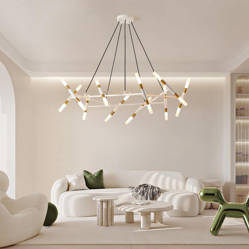 20 Light White Modern Chandelier Light Fixture, Branch Design with Frosted Tubes, Adjustable Height Pendant, No Bulb price history on PriceWatchPro