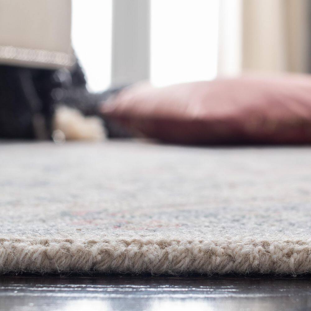 Beige and Blue Hand-Tufted Wool Round Area Rug
