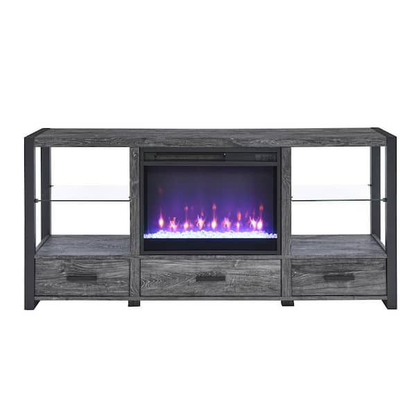 Edendirect 60 in. Freestanding Electric Fireplace Media TV Stand with Sync Colorful LED Lights in Gray