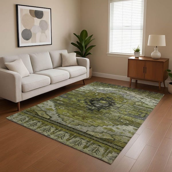 Mayfield Premium Machine Washable Abstract AMF1776 Olive 10 ft. x 14 ft. Area Rug