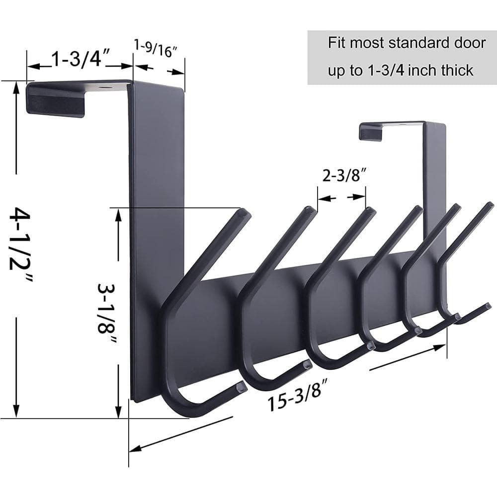 Black Stainless Steel Over Door Hook with 6 Double Hooks