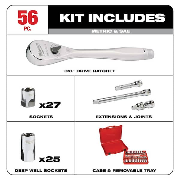 3/8 in. Drive SAE/Metric Ratchet and Socket Mechanics Tool Set (56 piece) & Screwdriver Set (6 piece)