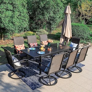 9-Piece Metal Rectangle Patio Outdoor Dining Set with Extensible Table and Swivel Chair