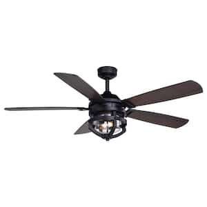 Barnes 54 in. Indoor Outdoor Matte Black Modern Farmhouse Ceiling Fan with LED Light Kit and Remote