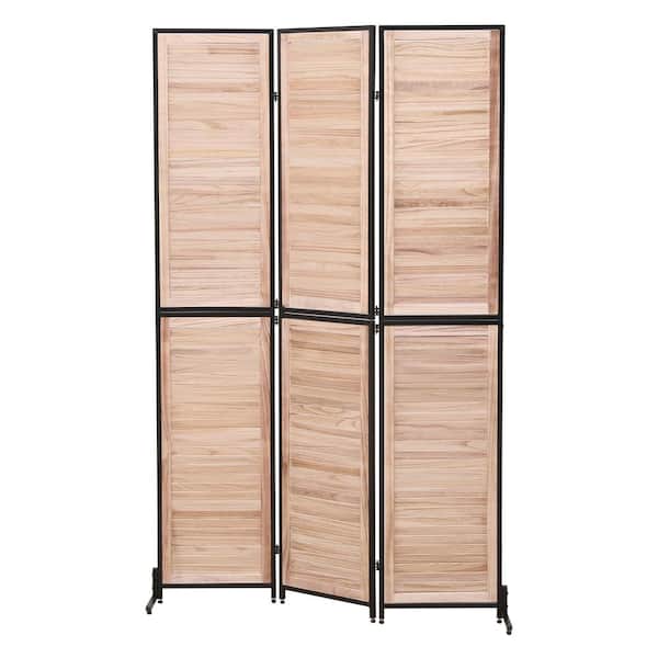 Angel Sar 6 ft. 3 Panel Room Divider Wood Free Standing Folding Privacy Screen for Home, Narural