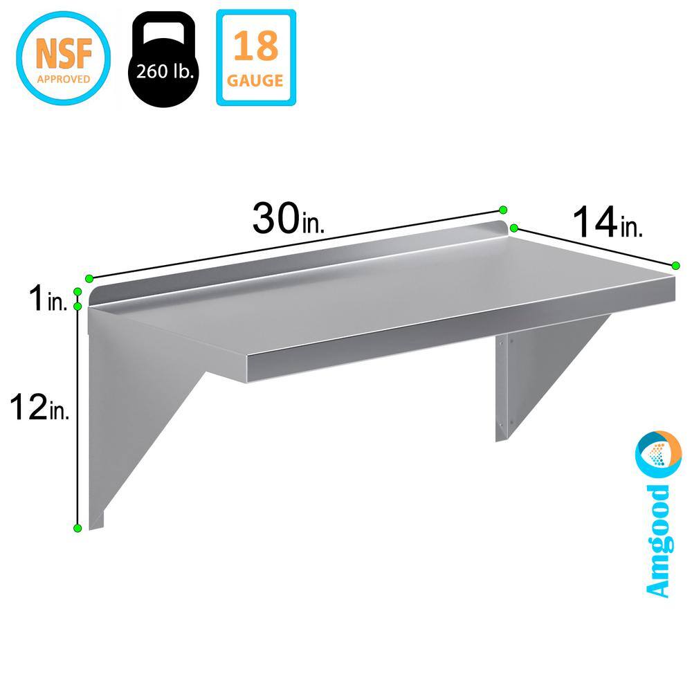 30" Stainless Steel Floating Wall Shelf with Brackets
