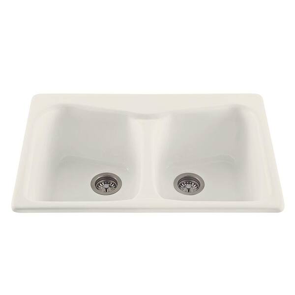 Reliance Colonial Undermount/Drop-In Acrylic 33 in. Double Bowl Kitchen Sink in Biscuit