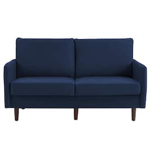 57.11 in. W Modern Straight Arm Linen Navy Blue Upholstered 2-Seater Loveseat Sofa With Wood Leg