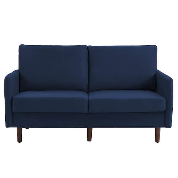 Uixe 57.11 in. W Modern Straight Arm Linen Navy Blue Upholstered 2-Seater Loveseat Sofa with Wood Leg