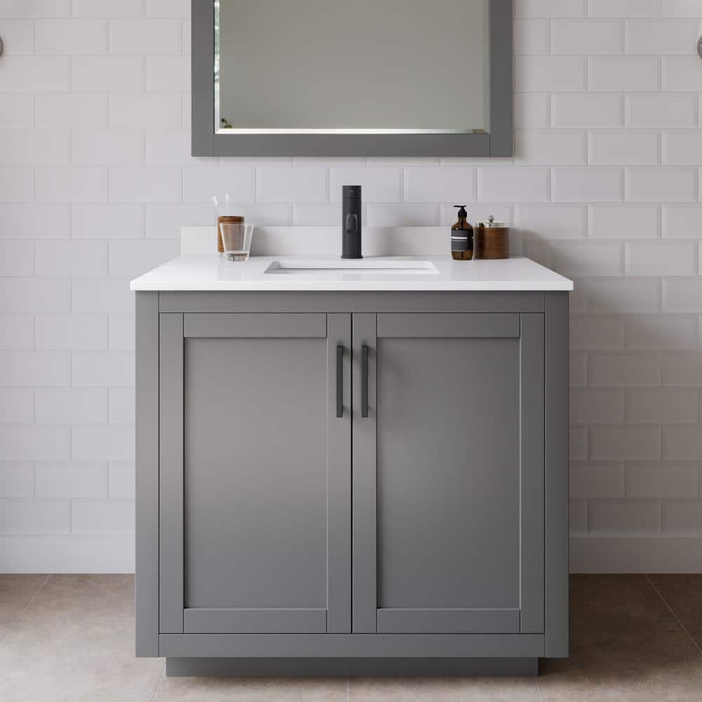 Miranda 36" Gray Freestanding Bathroom Vanity with Marble Top
