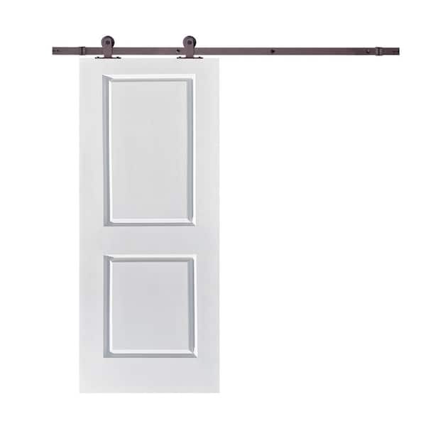 CALHOME 30 in. x 80 in. White Painted Finished Composite MDF 2 Panel Interior Sliding Barn Door with Hardware Kit