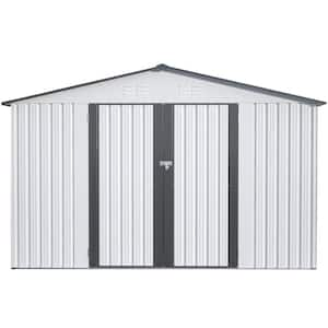 10 ft. W x 8 ft. D Outdoor Metal Storage Shed with Lockable Doors for Garden, Patio, Backyard, Lawn, White (75 sq. ft.)