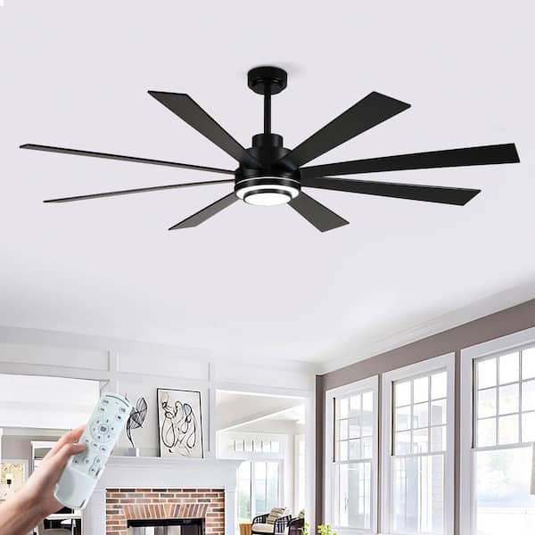 72 in. Black Ceiling Fan with 8 Plywood Reversible Blades, Dimmable LED Light Kit, 6-Speed DC Motor and Remote Control