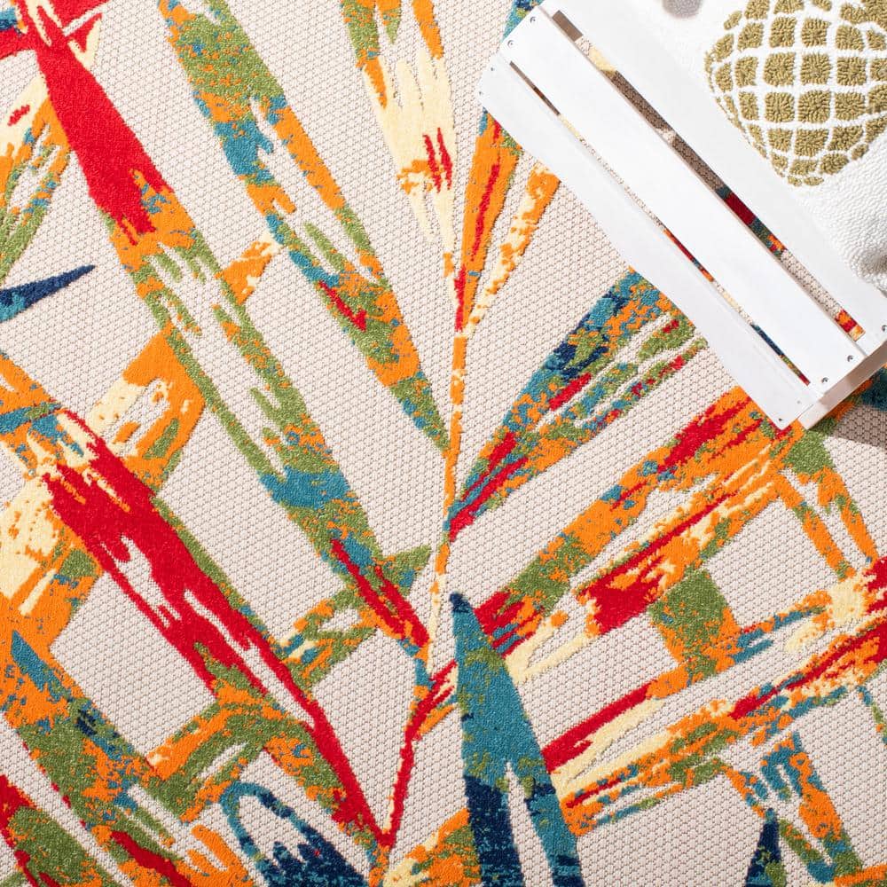 Ivory and Multicolor Tropical Floral Reversible Area Rug
