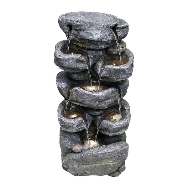 Willit Stacked Rock Fountain with LED Lights - Outdoor Water Fountains ...