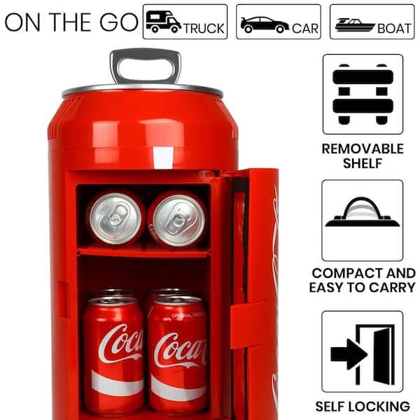 Coca-Cola Mini Portable Fridge with Bluetooth Speaker, 4 Liter/6 Can Capacity Compact Personal Cooler Warmer for Christmas Gifts, 12V DC/110