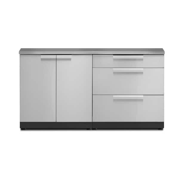NewAge Products Stainless Steel 3-Piece 64 in. W x 36.5 in. H x 24 in. D Outdoor Kitchen Cabinet Set with Countertop