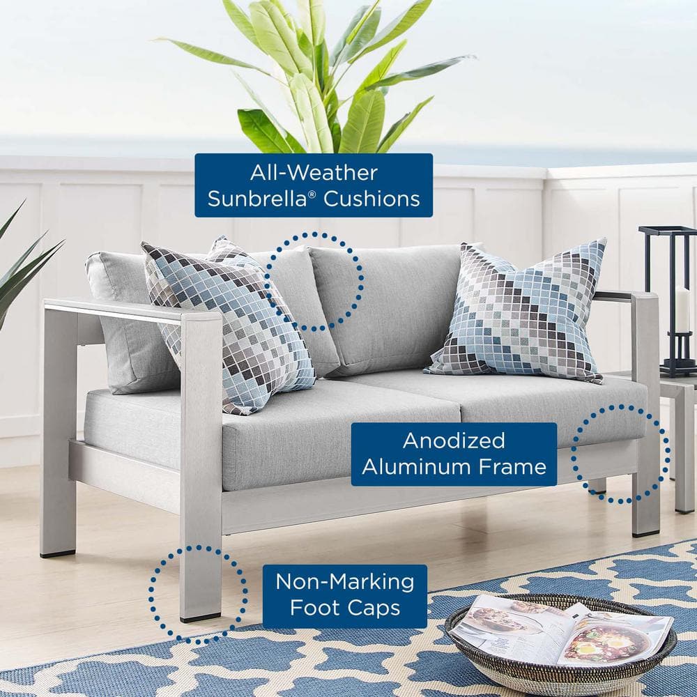 Gray Aluminum Outdoor Loveseat with Sunbrella Fabric