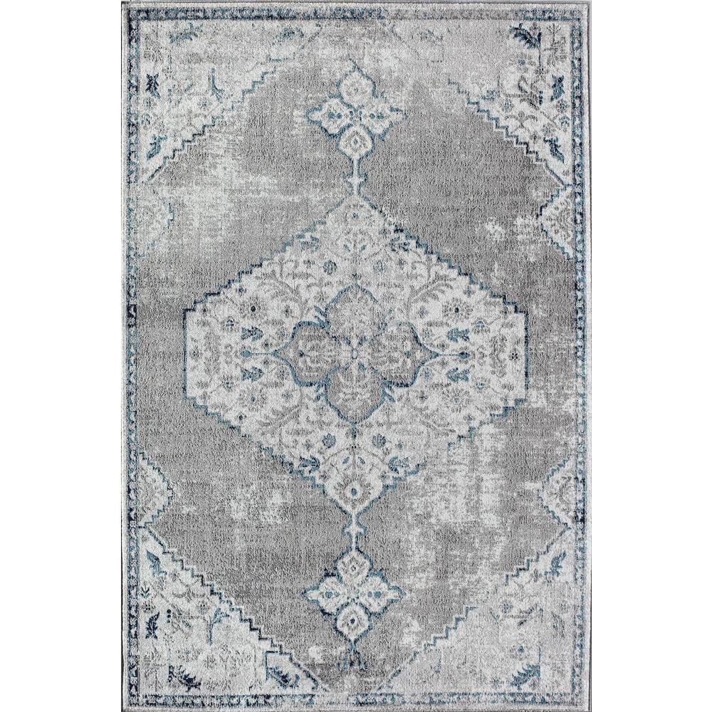 Freya Gray Modern Washable Area Rug, 5x7, Sold by at Home